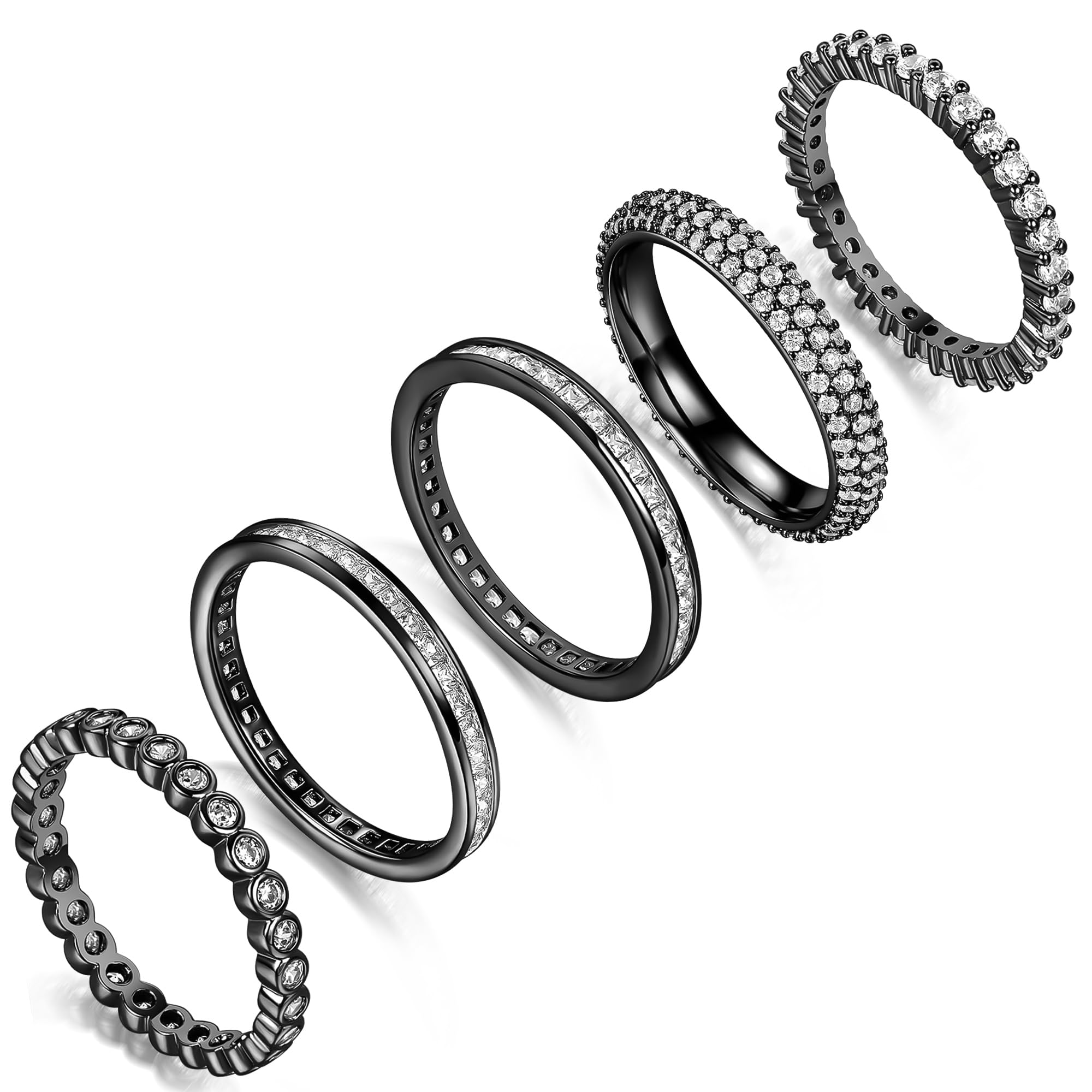 TIKJE 5 Rings Set For Women, 18K Rose Gold Plated Gold Rings - Bezel Round Cubic Zirconias Eternity Promise Engagement Wedding Band Ring, Gift For Her Size 5