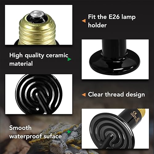Miniatura 2 de Simple Deluxe Bombilla de Calentamiento para Reptiles, Emisor de Calor Cerámico 40W60W100W150W250W, Sin Emisión de Luz, Calentador de Incubación