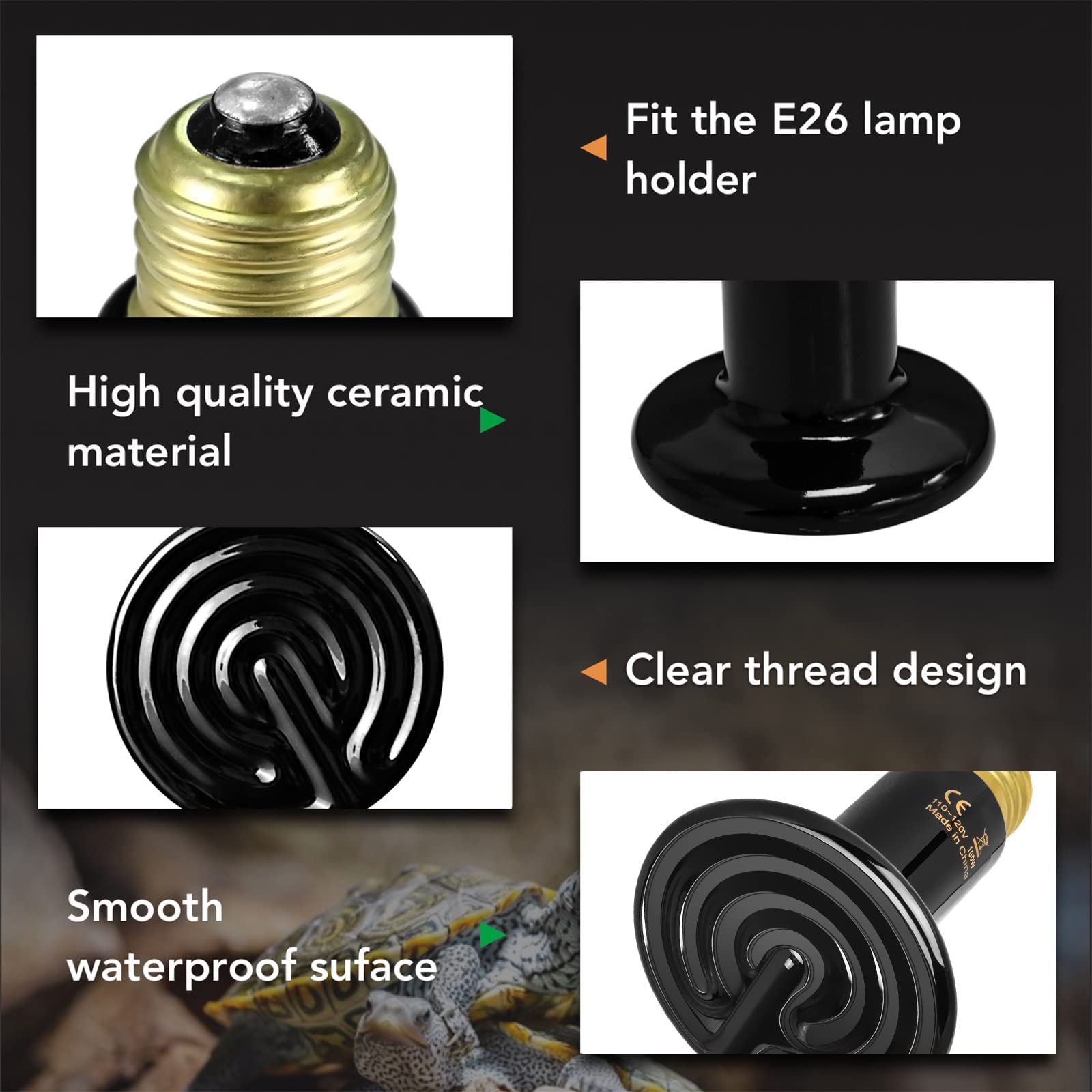 Simple Deluxe 100W/150W Reptile Heat Bulb and 8.5/10.5 inch Clamp Light