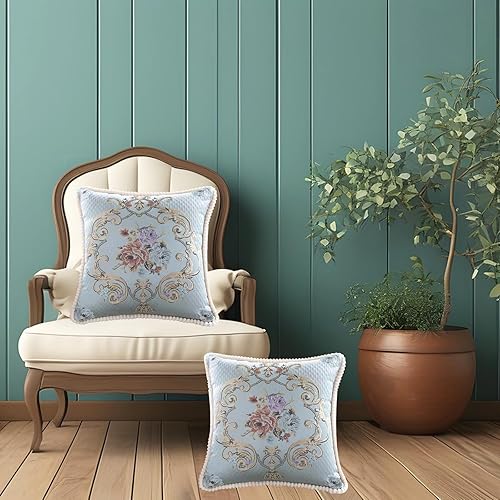 Miniatura 9 de SZHELEJIAM Juego de 2 fundas de almohada bordadas vintage de jacquard, funda de cojín para tapicería de sofá, dimensiones 18.8 x 18.8 pulgadas