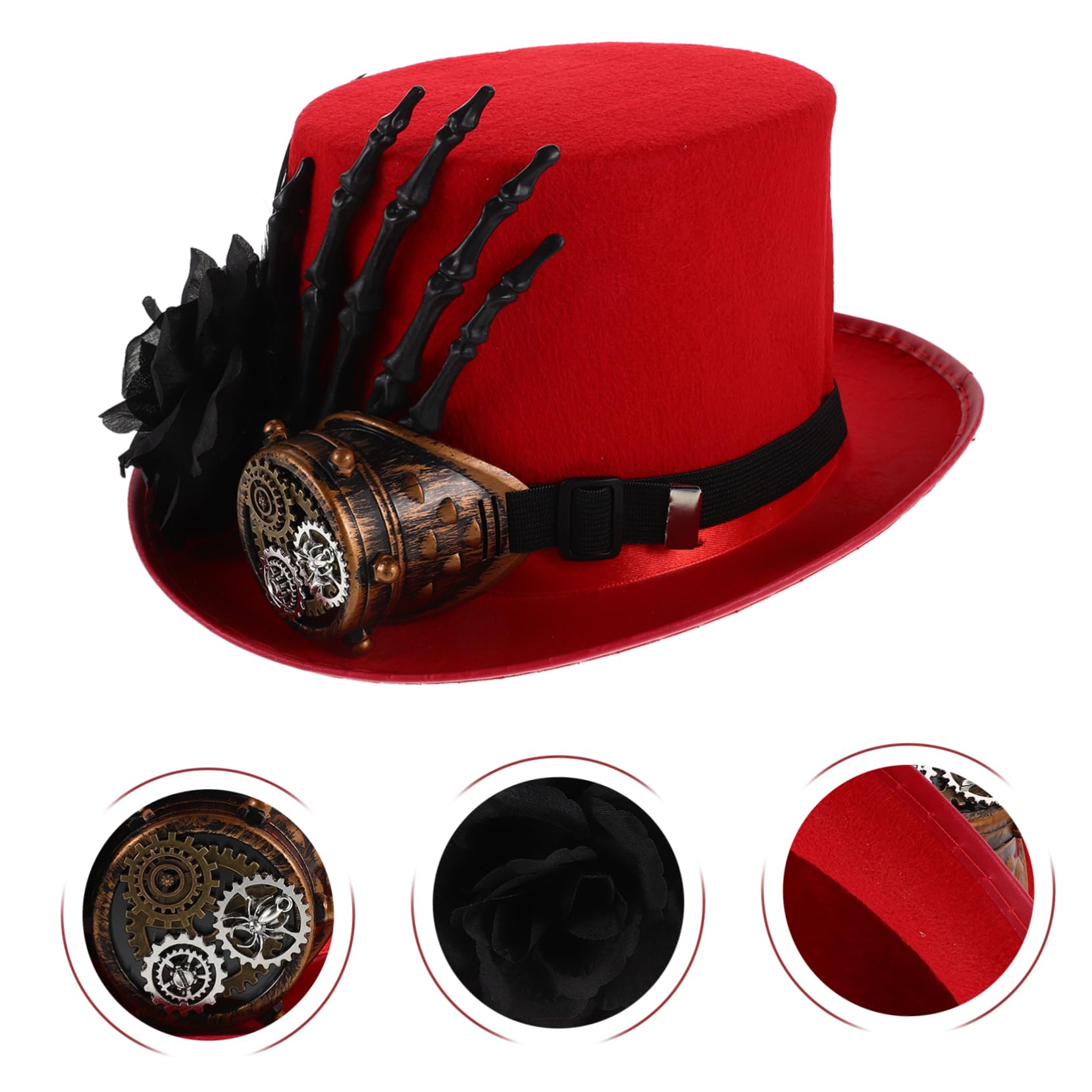 UKCOCO Sombrero de Copa Steampunk para Halloween con Mano de Calavera Diseño Unisex para Fiestas de Disfraz rol