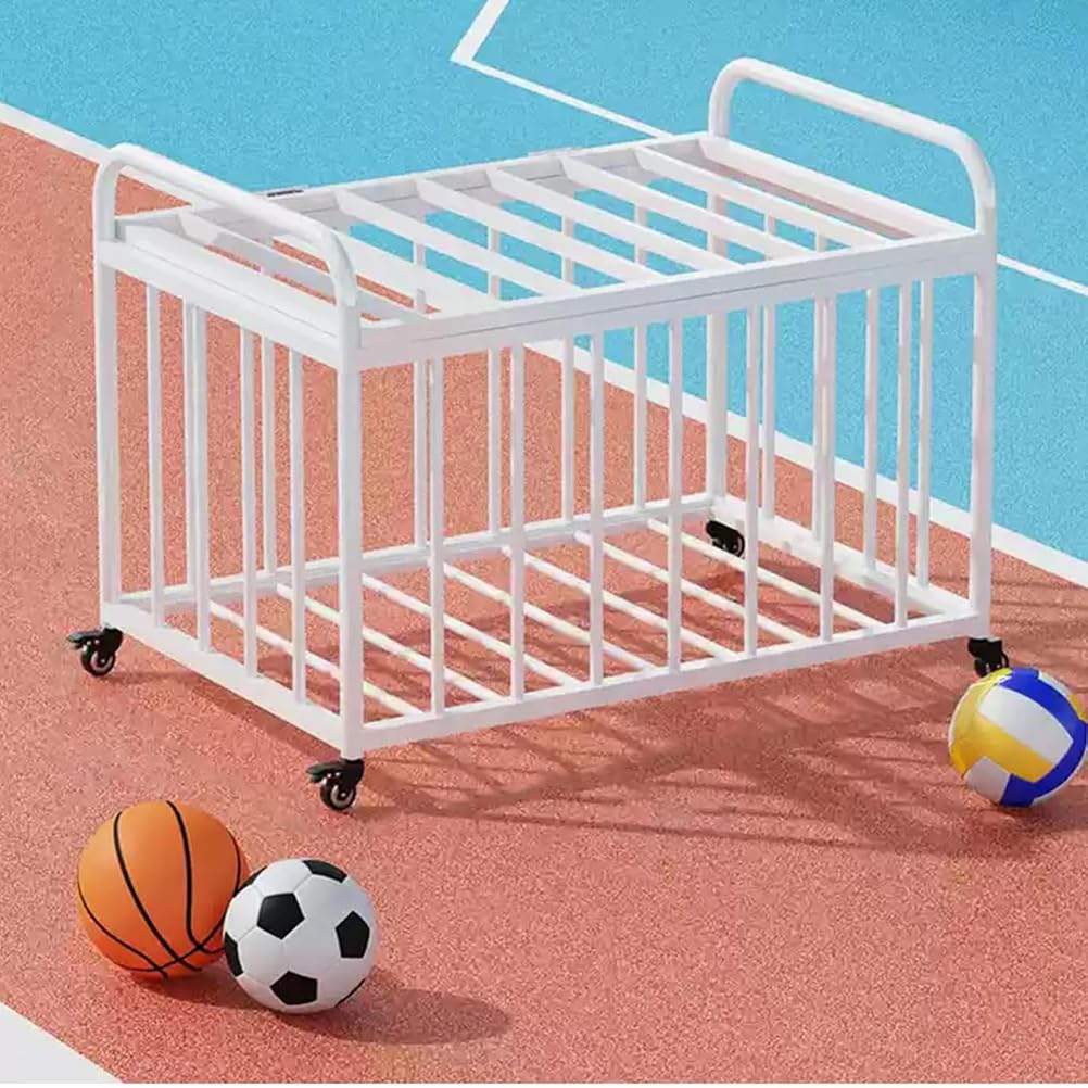 Wytrzymały czarny metalowy stojak do przechowywania piłek sportowych z pokrywką, wózek na kółkach do koszykówki i sprzętu sportowego, przenośny organizer do garażu i na zewnątrz, 100 x 60 cm