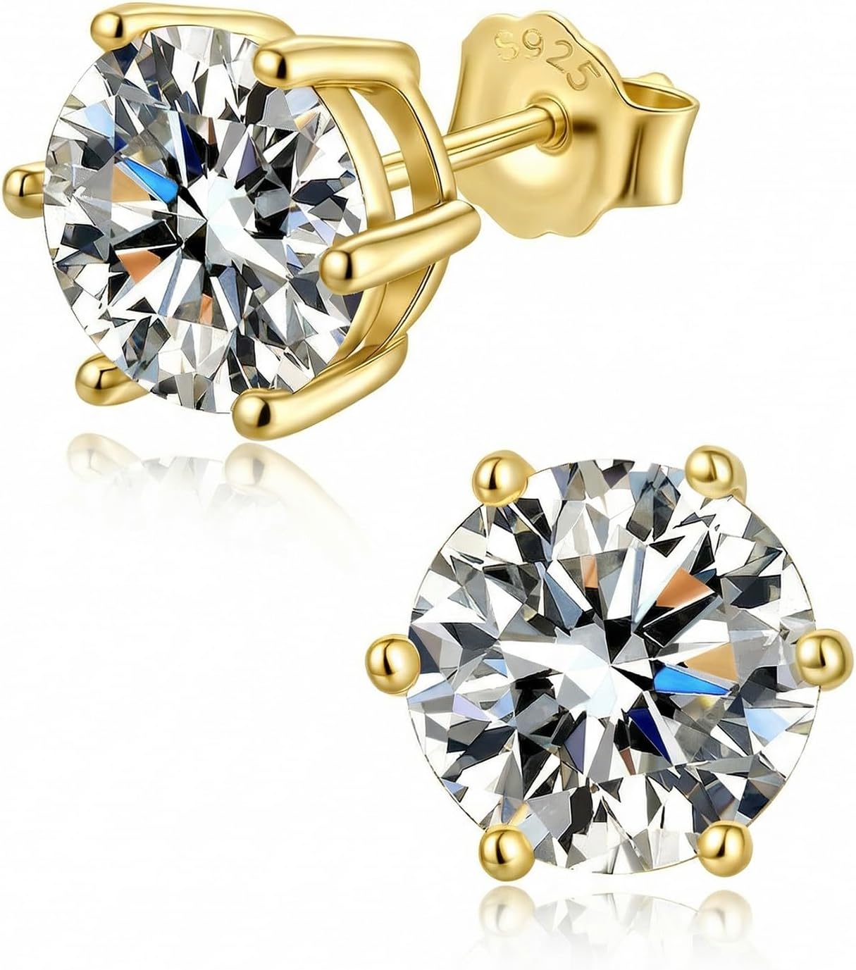 Moissanite Earrings Diamond Stud Earrings for Women Hypoallergenic Flat Back 18k Gold Plated S925 Sterling Silver Earrings for Men D Color VVS Clarity Lab-Grown Diamond