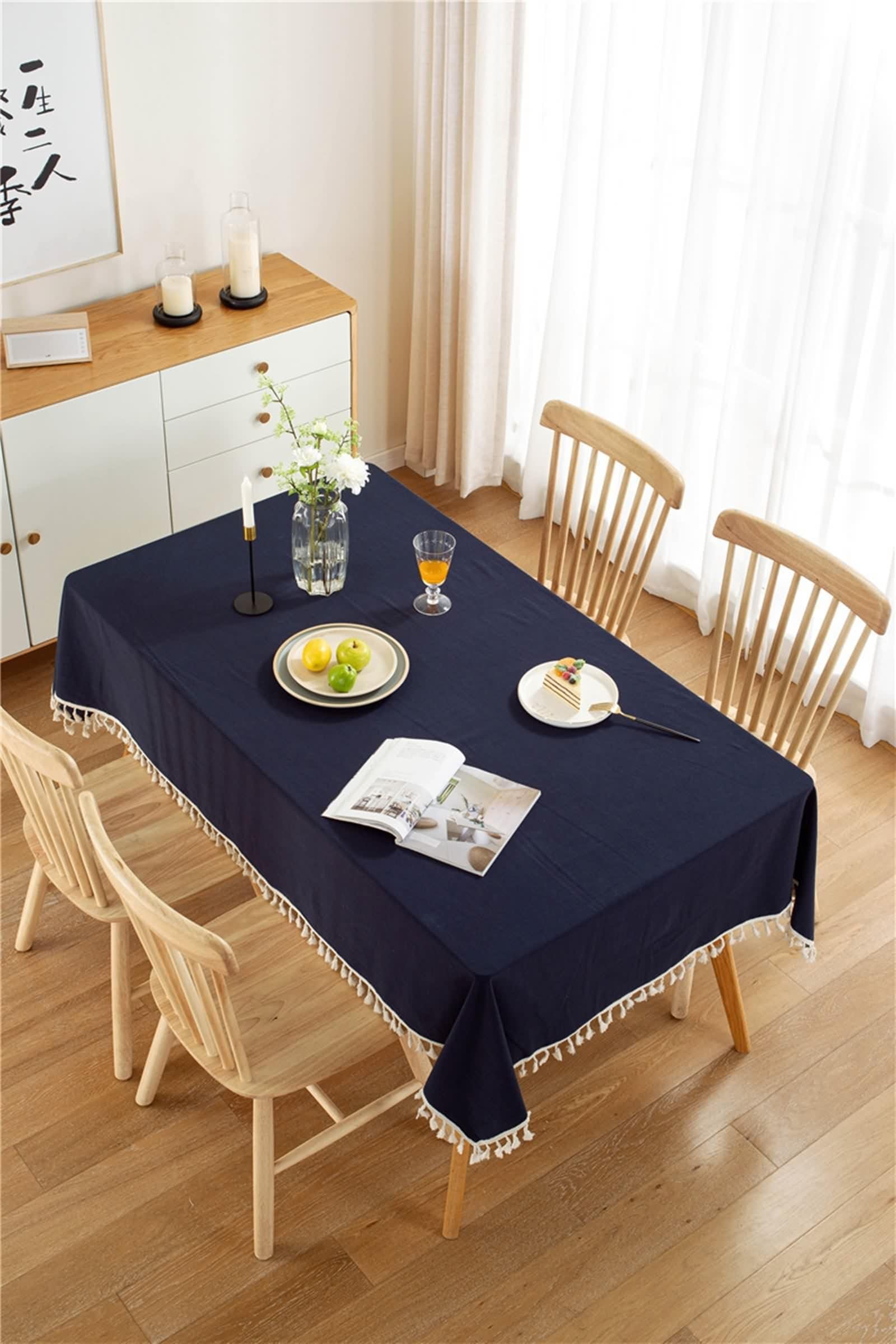 Tovaglia Cotone Cucina, Tovaglia Tavolo Feste Blu Navy Tinta Unita con Nappa Copritavolo 130X180CM per Soggiorno