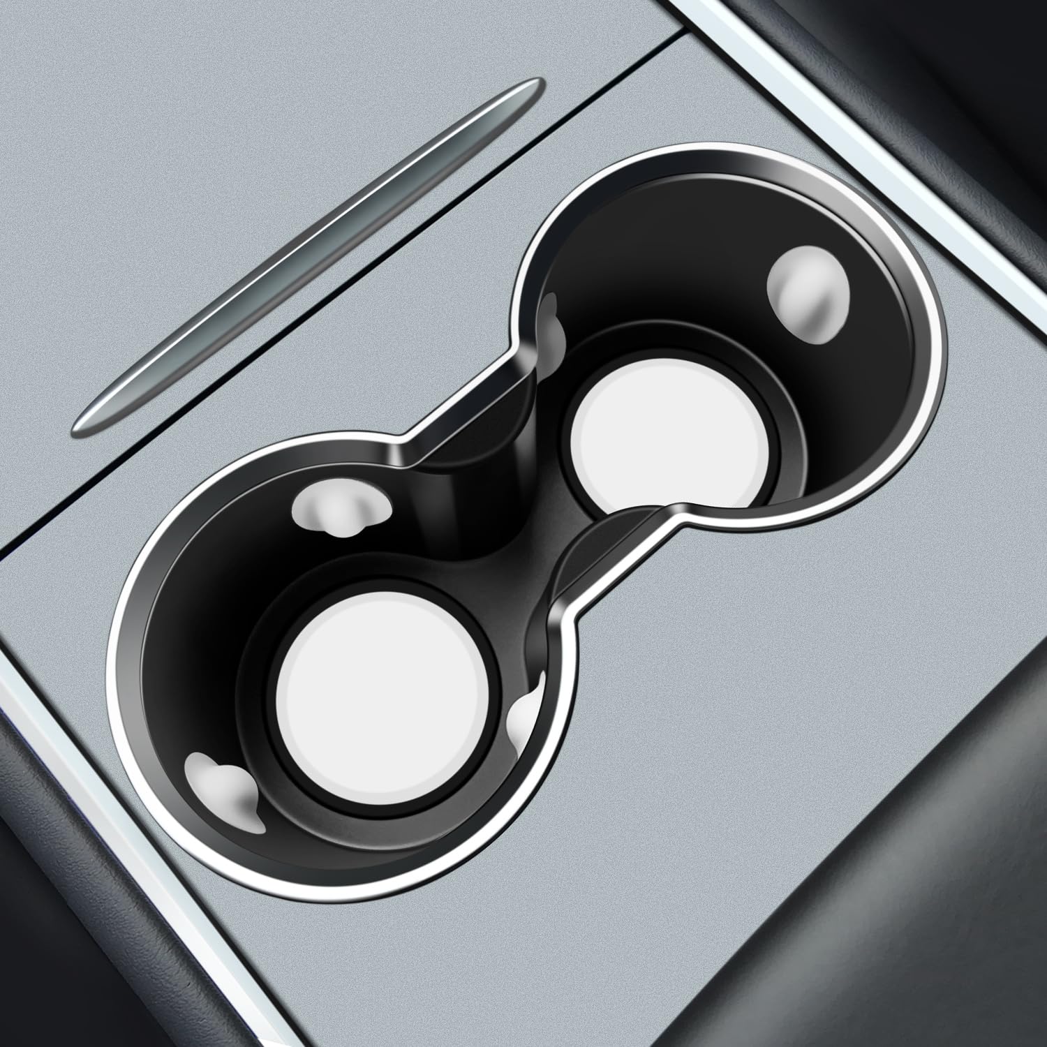 SUMK Center Console Cup Holder Insert for Tesla Model Y Accessories 2024 2025, [Won't be Pulled Out] Upgrade Silicone Airbags Design for Tesla Model 3 2023 2022 2021 Central Console Cup Pad - White