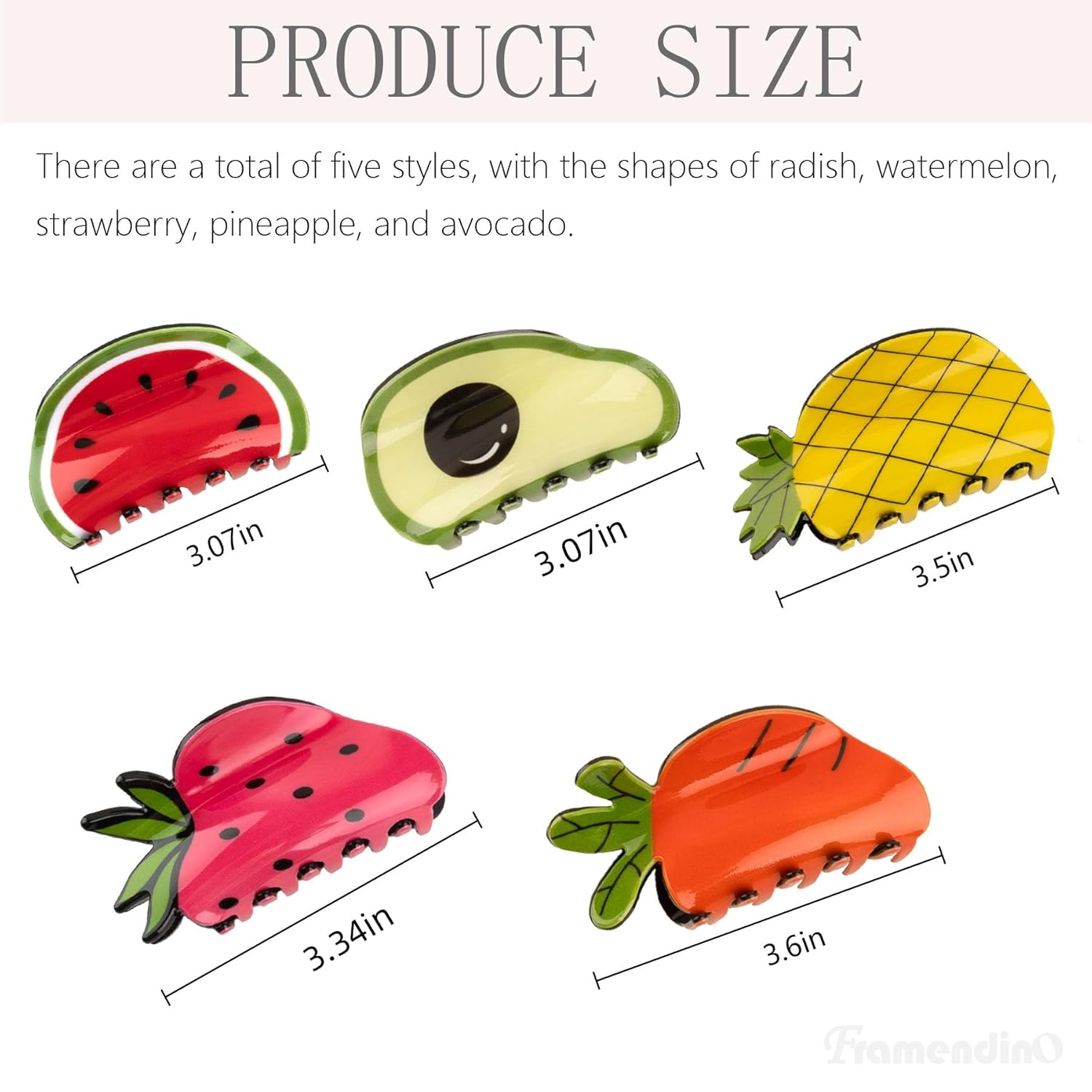 Framendino, 5 Pack Fruit Shape Hair Claw Clips Vegetable Watermelon Strawberry Pineapple for Thick Women - Image 2