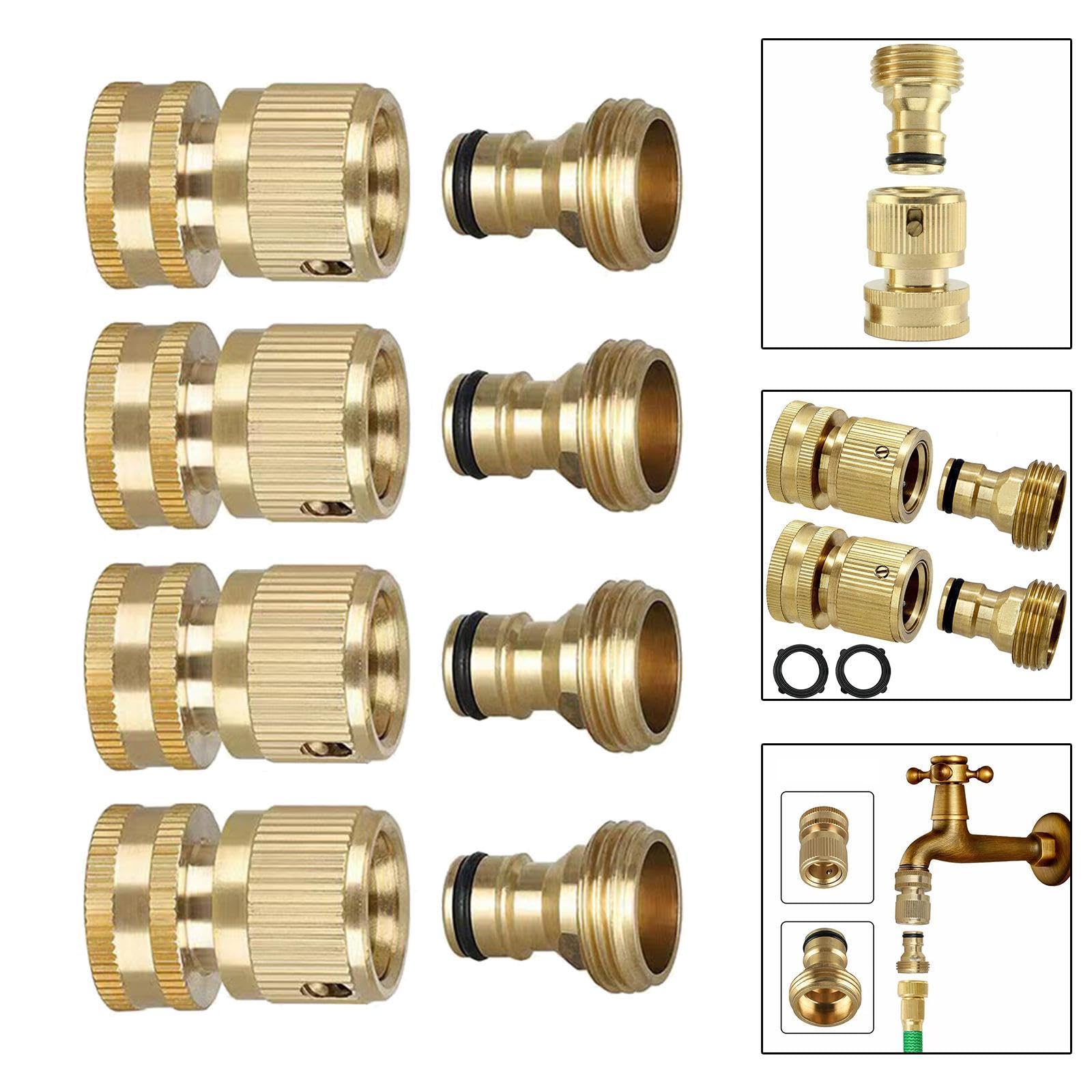 Qianly 4 Piezas Conectores de Manguera de Jardín Adaptadores Rápidos Latón Resistente Antigoteo Multifunción para Equipos de Riego Hogar Garaje
