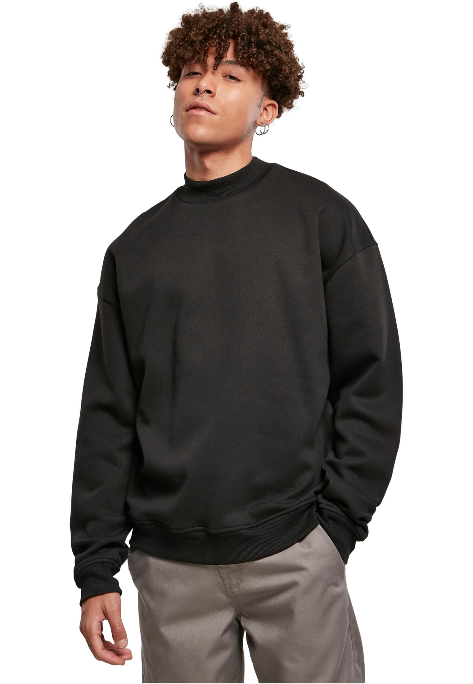 Urban Classics Men's Mock Neck Crew Sweatshirt, Black, XL