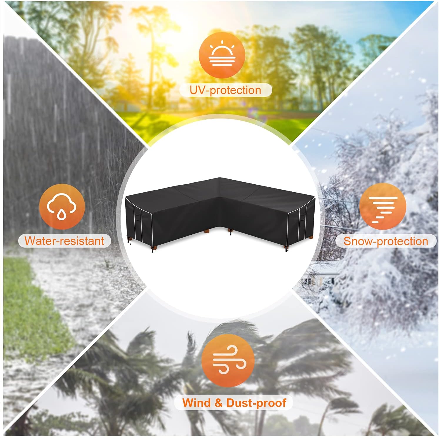 Patio Sectional Sofa Cover, Waterproof Outdoor V-Shaped Sectional Cover, 600 D Heavy Duty Outdoor Sofa Cover with Air Vent, 85" L (on Each Side) x 33.5" D x 31" H, Large Patio Furniture Cover, Black