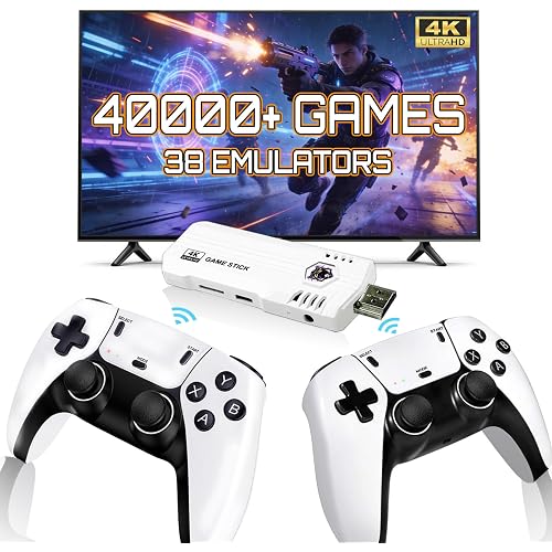 Retro Wireless Gaming Console 2026 Built-in 64GB storage Features 38 emulators supporting 40,000+ games Includes dual 2.4GHz wireless controllers 4K HDMI TV gaming stick—plug and play