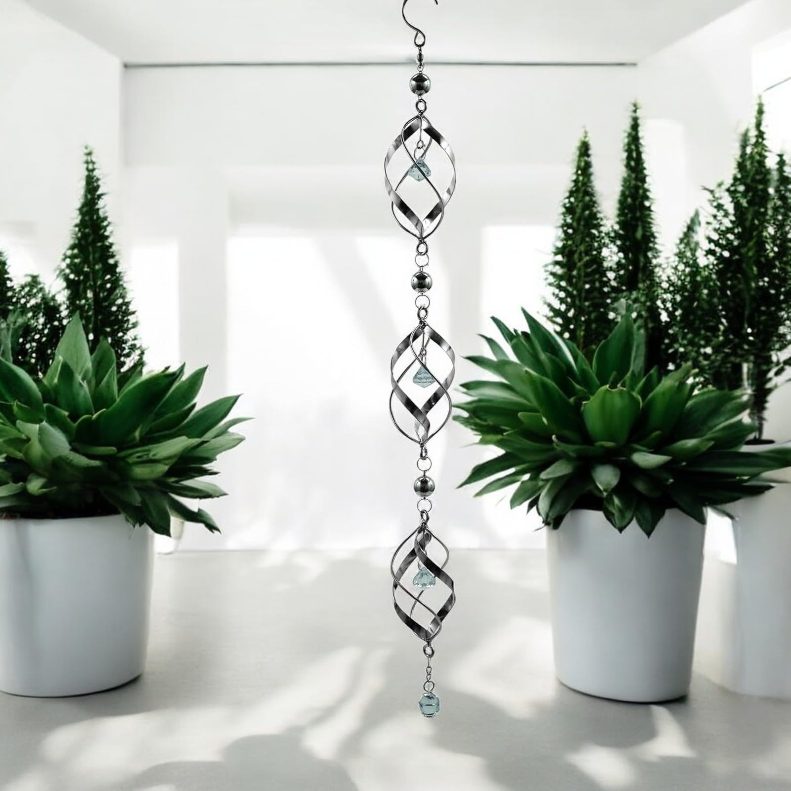 Epsom Door Handle Silver Stainless Steel Spiral Wind Spinner – 57Cm | Double & Triple Helix Garden Spinner For Outdoor Décor (Triple Spiral Version)