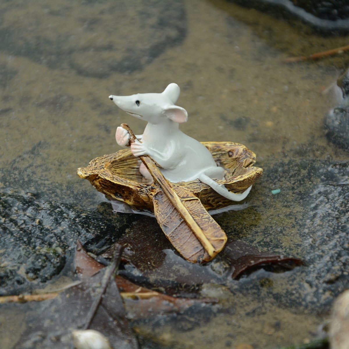 Top Collection Miniature Fairy Garden & Terrarium Mouse Rowing Boat Statue image 3
