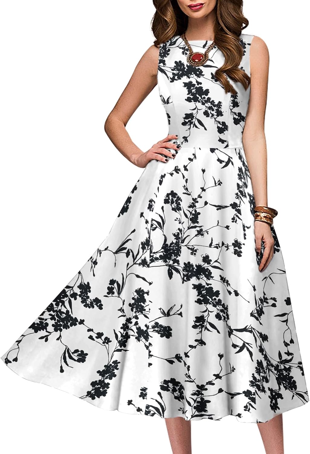 Simple Flavor Women's Vintage Dress Sleeveless O-Neck Party Cocktail Dress