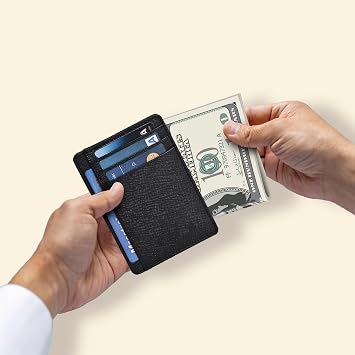 Real Leather Slim Minimalist Wallet for Men and Women -RFID Blocking Front Pocket Thin Credit Card Holder Stylish Wallets (Black)
