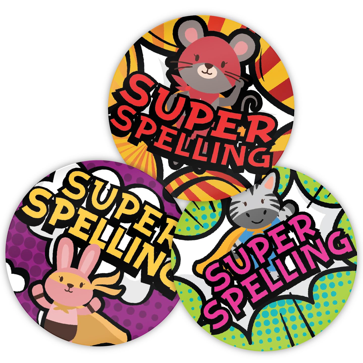 Stone Melon School Reward Stickers 144 Spelling Superhero Stickers 30Mm Round Hero Awards Nursery Teachers Parents Children Kids