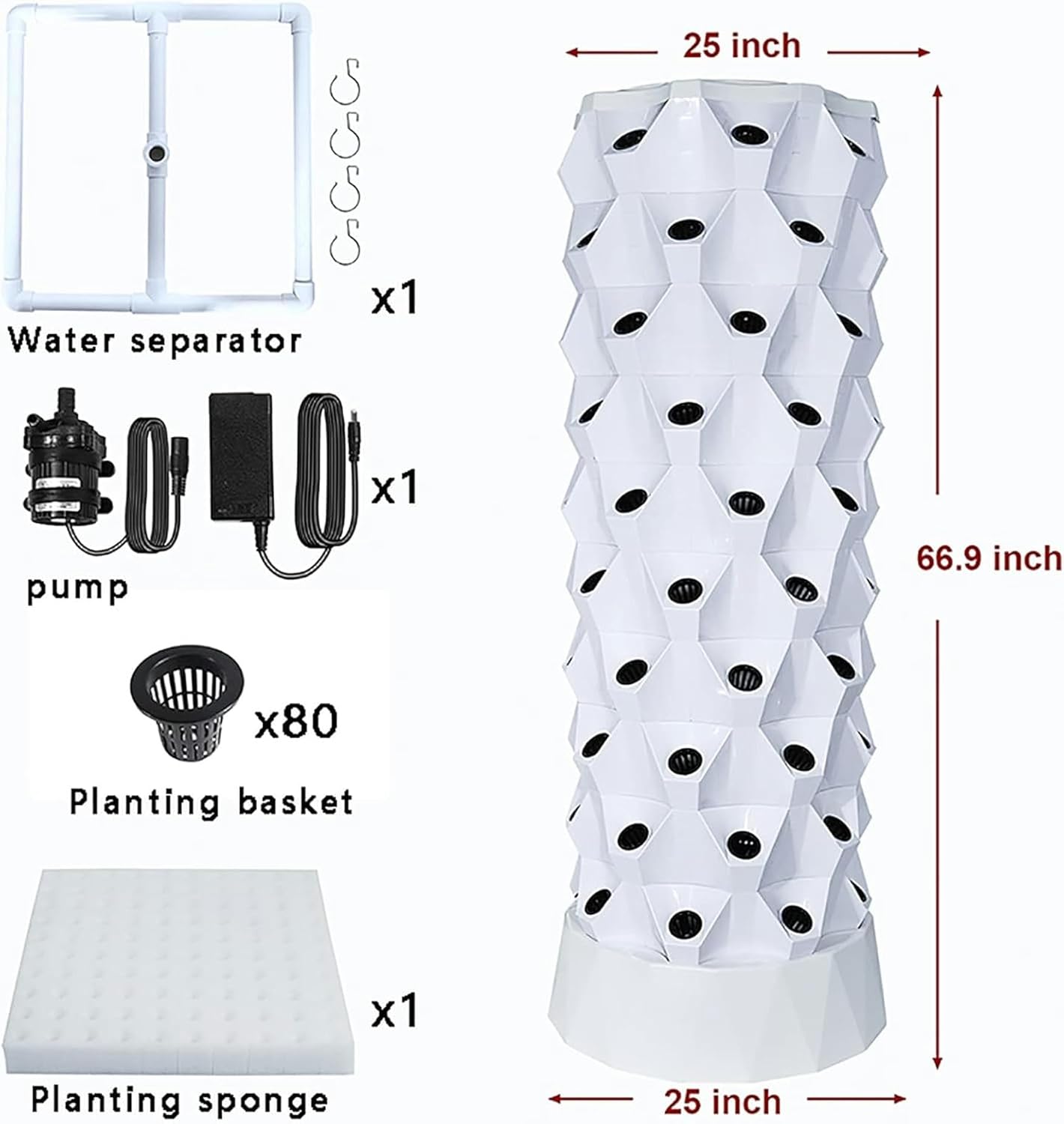 10 Layers Hydroponic Tower Growth System kit, 80 Grow Sites Garden hydroponics Planting Vegetables and Herbs Vertical Cultivation Box Pots, Vertical Aeroponic Tower Garden
