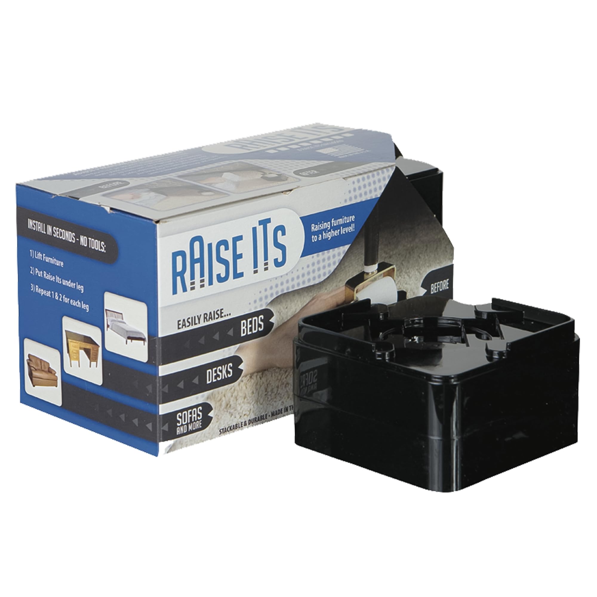 Raise ITS Furniture Risers Bed Riser, Black 1"x4"x4" (8 Count)