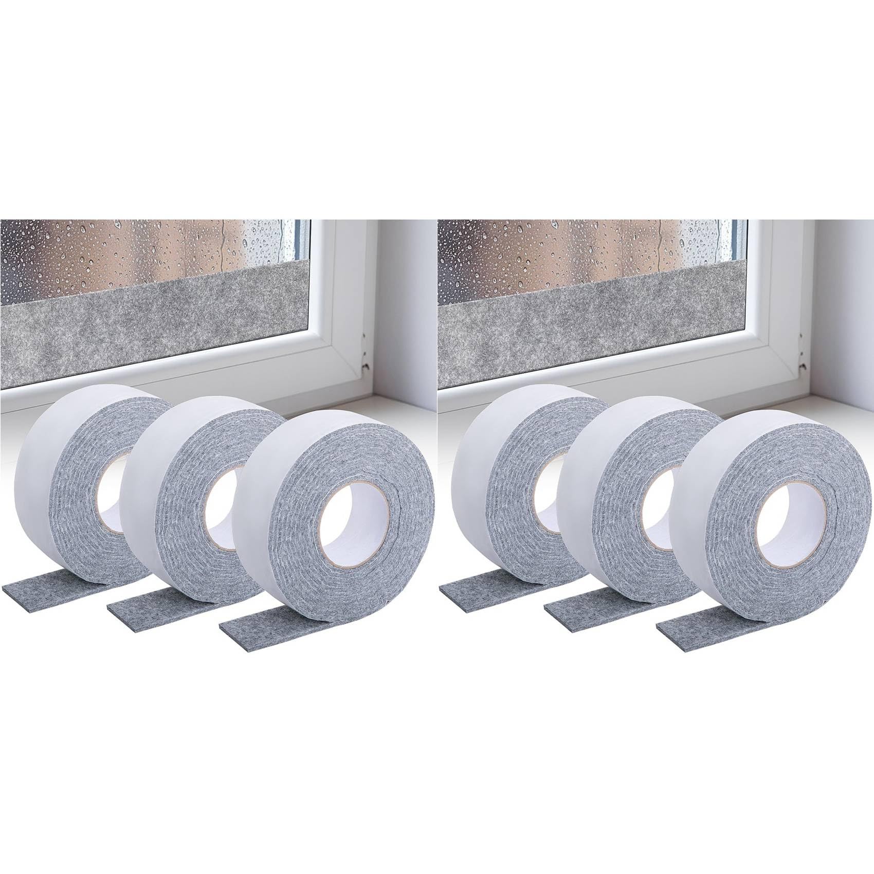 Jnchdghwa Gray 6 Roll 13.4Ft X 1.2Inch Window Condensation Prevention Absorber, 4.5Mm Think Condensation Water Moisture Absorber Tape