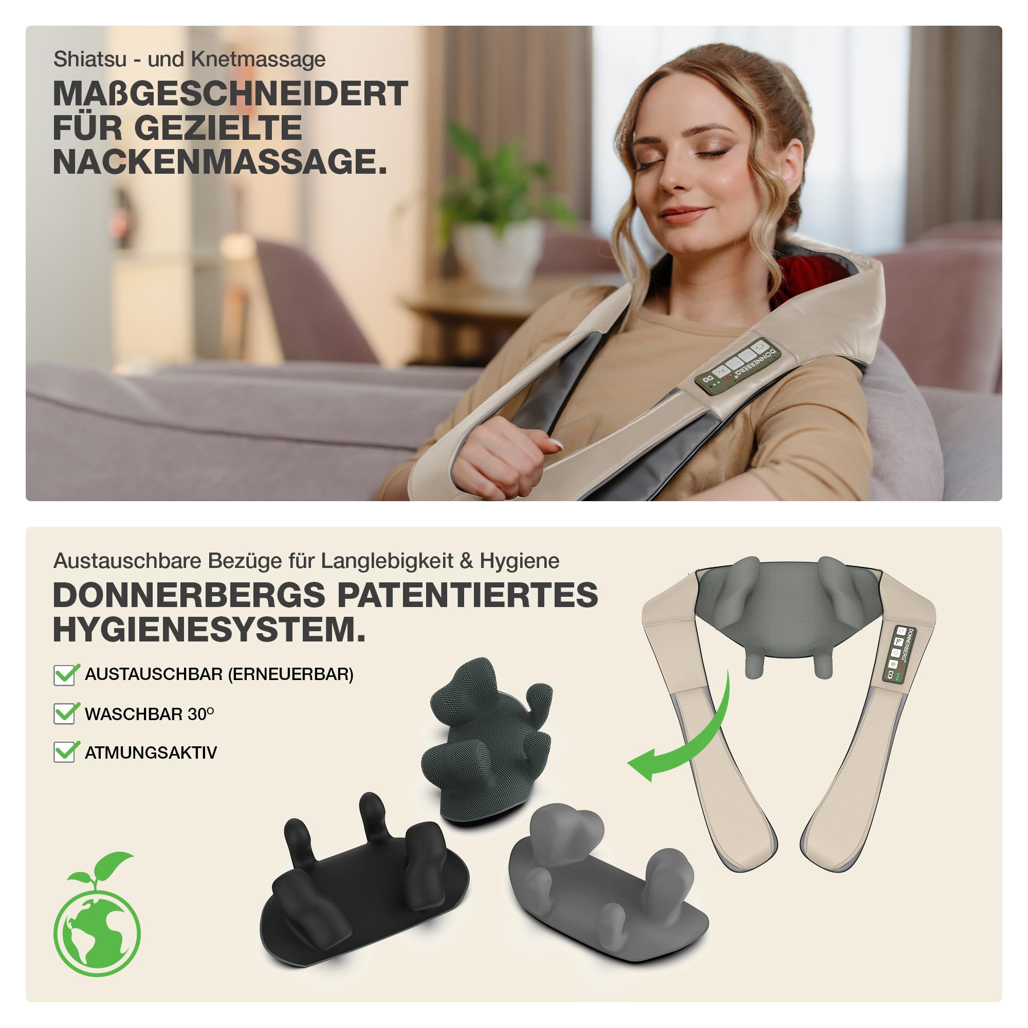 DONNERBERG® Proneck Nackenmassagegerät Kabellos, Shiatsu & Tiefenmassage | Massagegerät mit Wärme & Infrarot – Intensive, Kraftvolle Massage für Nacken, Schultern und Trapezbereich, TÜV-geprüft
