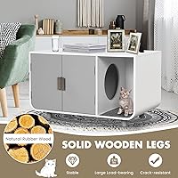 Vista 7 de Tangkula Mueble de caja de arena para gatos, baño oculto para gatos con patas y tapetes de madera de goma, casa interior para gatos