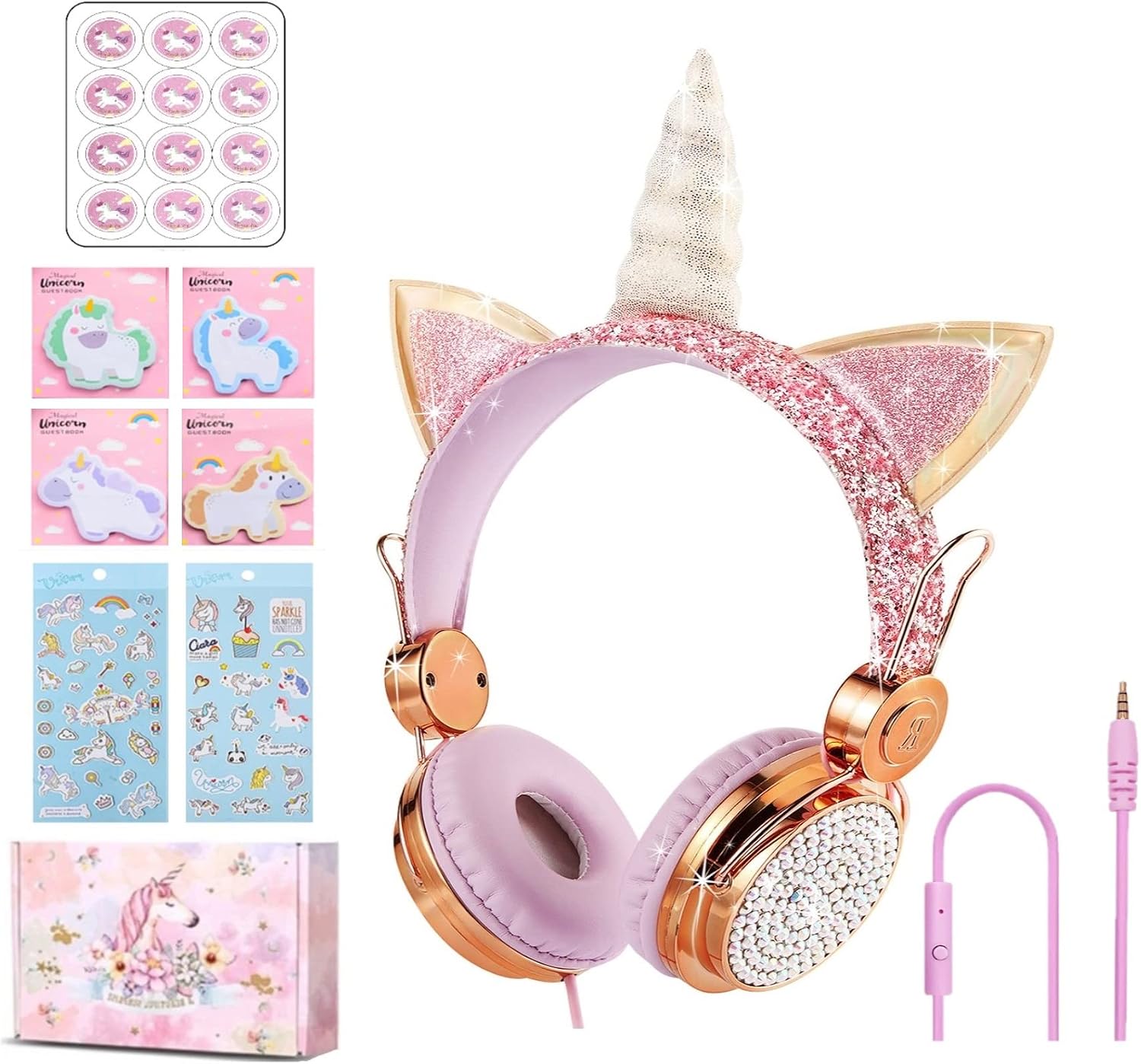 Unicorn Kids Headphones with Microphone Over Ear,On Ear Headphones for Children Boys Girls,Volume Limit Safe 85dB,Headset for School Online School,Adjustable Headband for School,Xmas GIFS/Travel