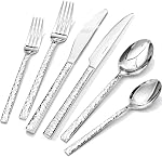 Ensemble de couverts KINGSTONE 20 pièces martelé, ensemble de couverts en acier inoxydable 18/10 pour 4 personnes, ensemble de couverts pour la maison, la fête, le mariage, poli miroir, lavable au lave-vaisselle