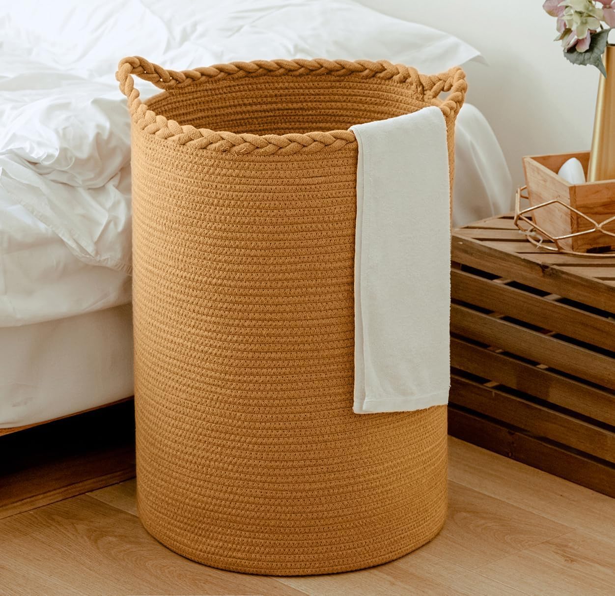 ☆LBY ute Cotton Basket, Handcrafted Woven Storage Planter Basket for Home Decor, Multi-Purpose Bag with Handle for Living Room Bathroom Laundry & Toys ((LIGHT BROWN 12X15 INCH)-image-5