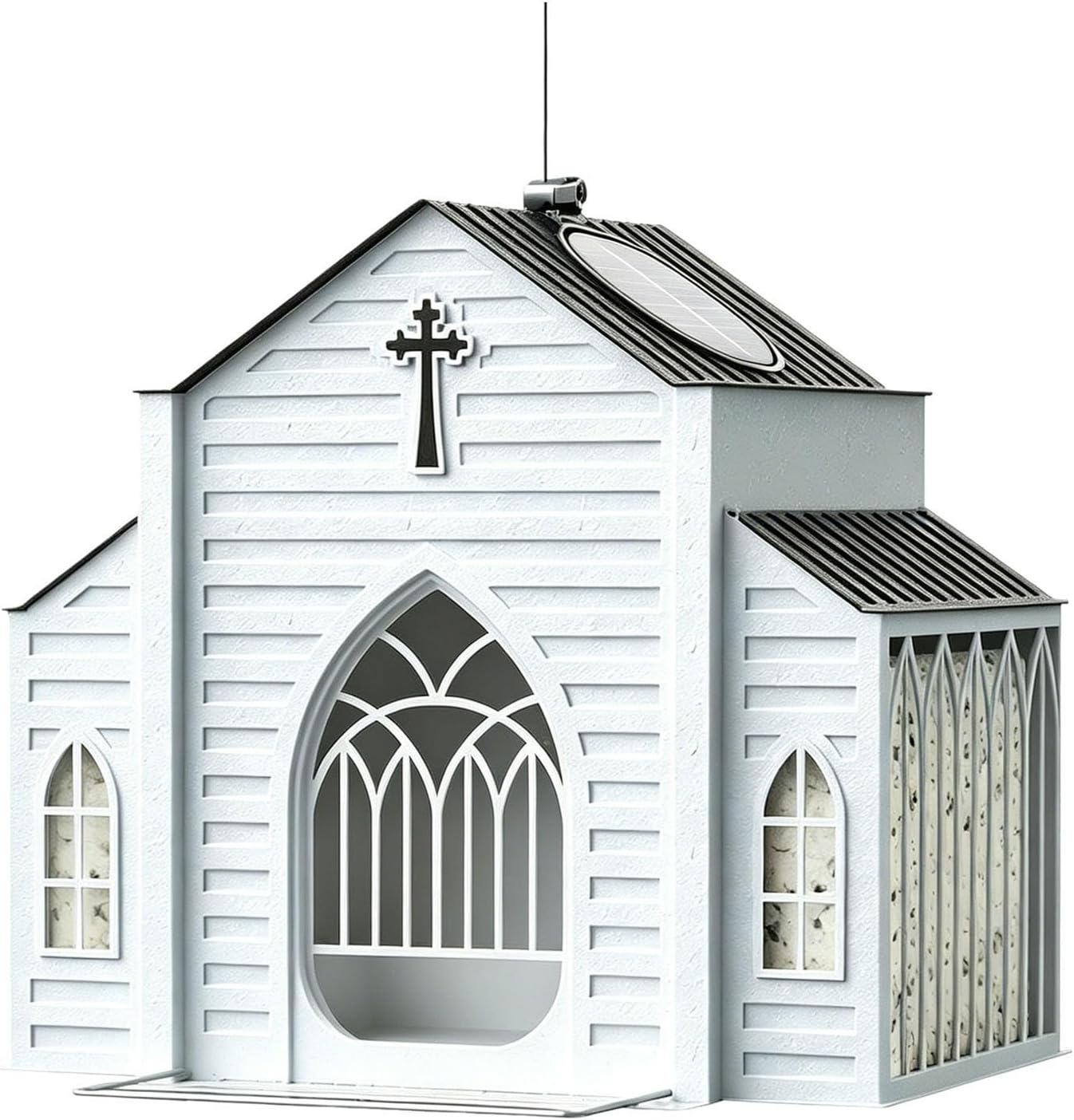 Church Shaped Bird Feeder with Solar Light Metal Hanging Outdoor Solar Bird Feeders Birds Feeding Station for Garden Yard Decor