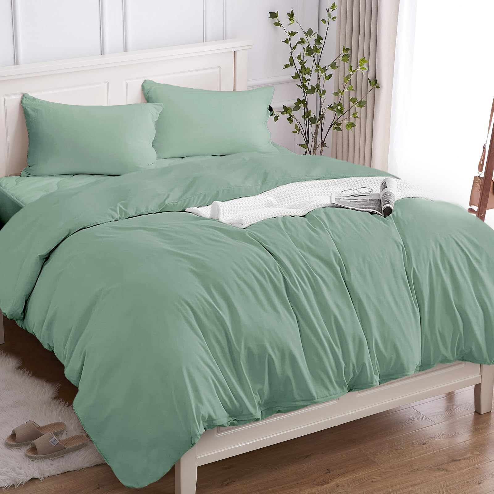 Cotopuro Funda Nórdica Cama 90 de 100% Algodón, Juego de Funda Edredón 140x200 y 1 Fundas de Almohada 50x80 Algodón Premium 150GSM, Suave, Transpirable, Hipoalergénico Verde Agua