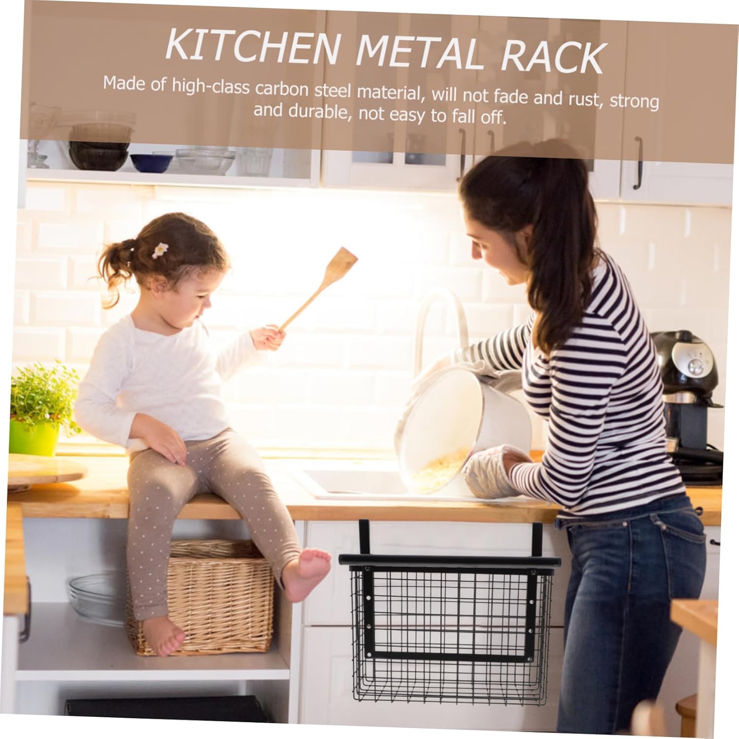 Cabinet Hanging Basket for Kitchen Sundries Storage Rack Capacity Vegetable Holder Nail Design for Organizing Condiments and Cans