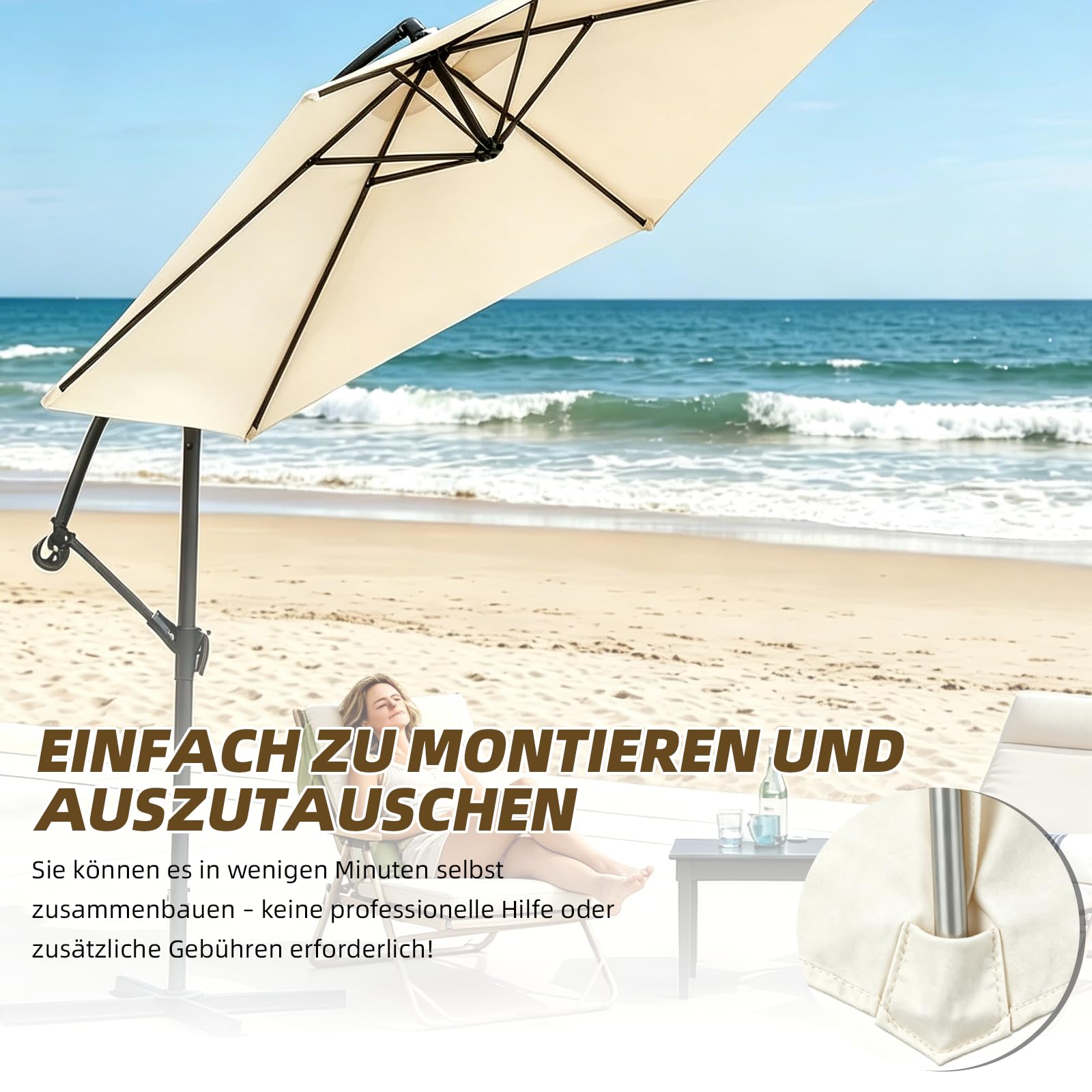 Zapasowy pokrowiec na parasol przeciwsłoneczny, z tkaniny poliestrowej, na podwórko, do ogrodu, na plażę i basen