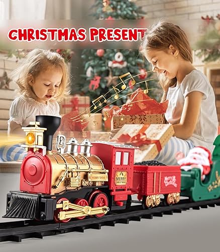 Miniatura 6 de Juguete de tren para niños pequeños, decoración de Navidad, juego de tren eléctrico alrededor del árbol con luces y sonido para niños, motor de