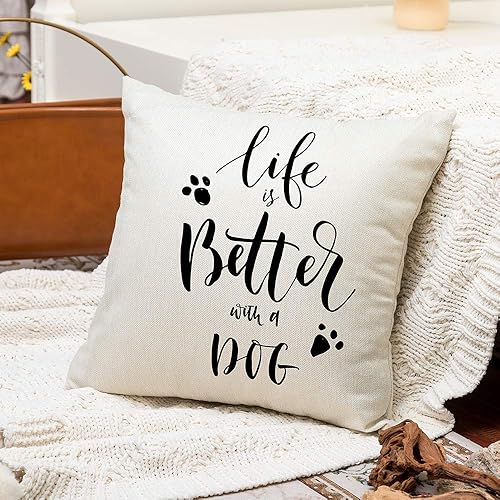 Miniatura 2 de Ogiselestyle Funda de cojín única Life is Better with A Dog Lover con cita para sofá, decoración sencilla del hogar, funda de almohada de 18 x 18