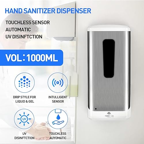 Miniatura 2 de Dispensador automático de desinfectante de manos, dispensador de jabón inoxidable montado en la pared de 33.8 fl oz, dispensador automático de
