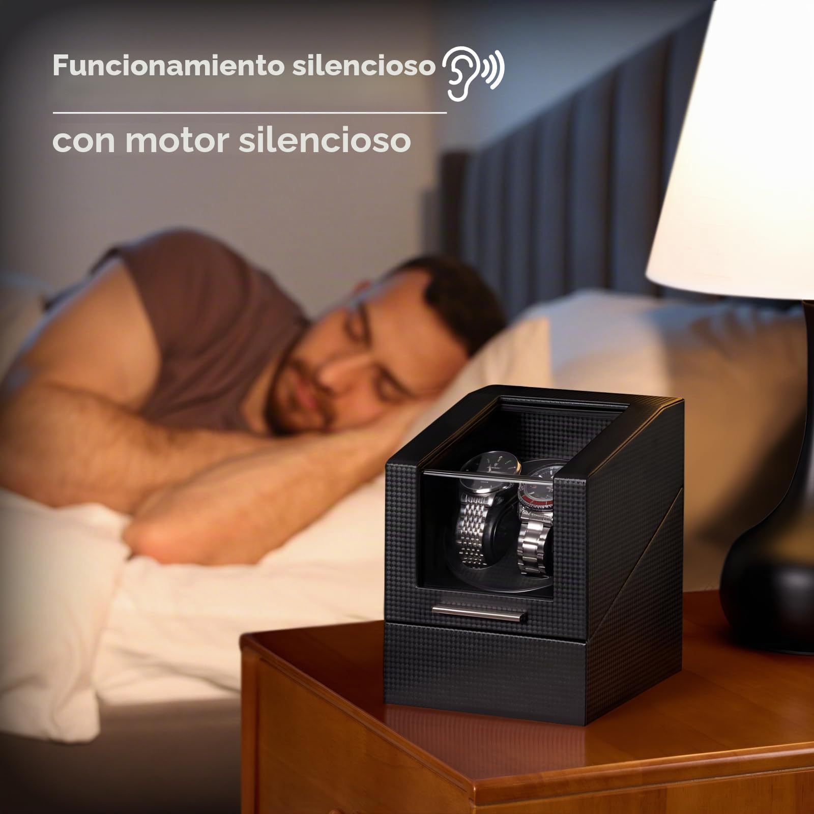 ProCase Enrollador de relojes automáticos, caja giratoria de reloj con motor silencioso y almohada flexible, caja giratoria de relojes para hombres y mujeres, 2 ranuras