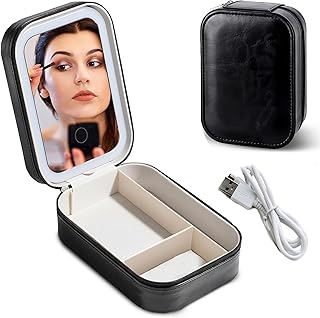 Estuche de viaje con espejo LED negro, pequeñ...