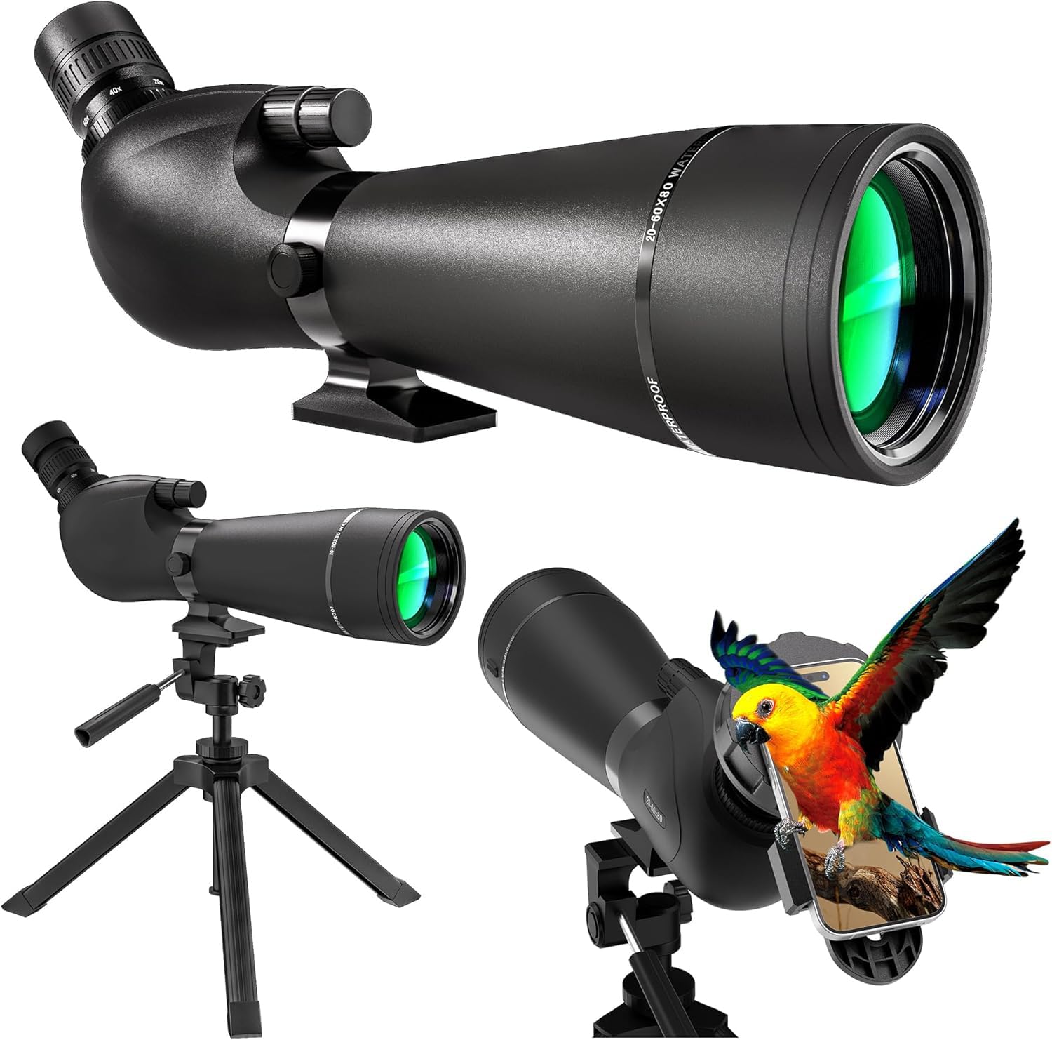 Tobo HD Spotting Scope 20-60x 80mm with Tripod and Smartphone Adapter, BAK 4 Prism Spotter Scopes for Bird Watching Target Shooting Hunting Wildlife Scenery-image-7
