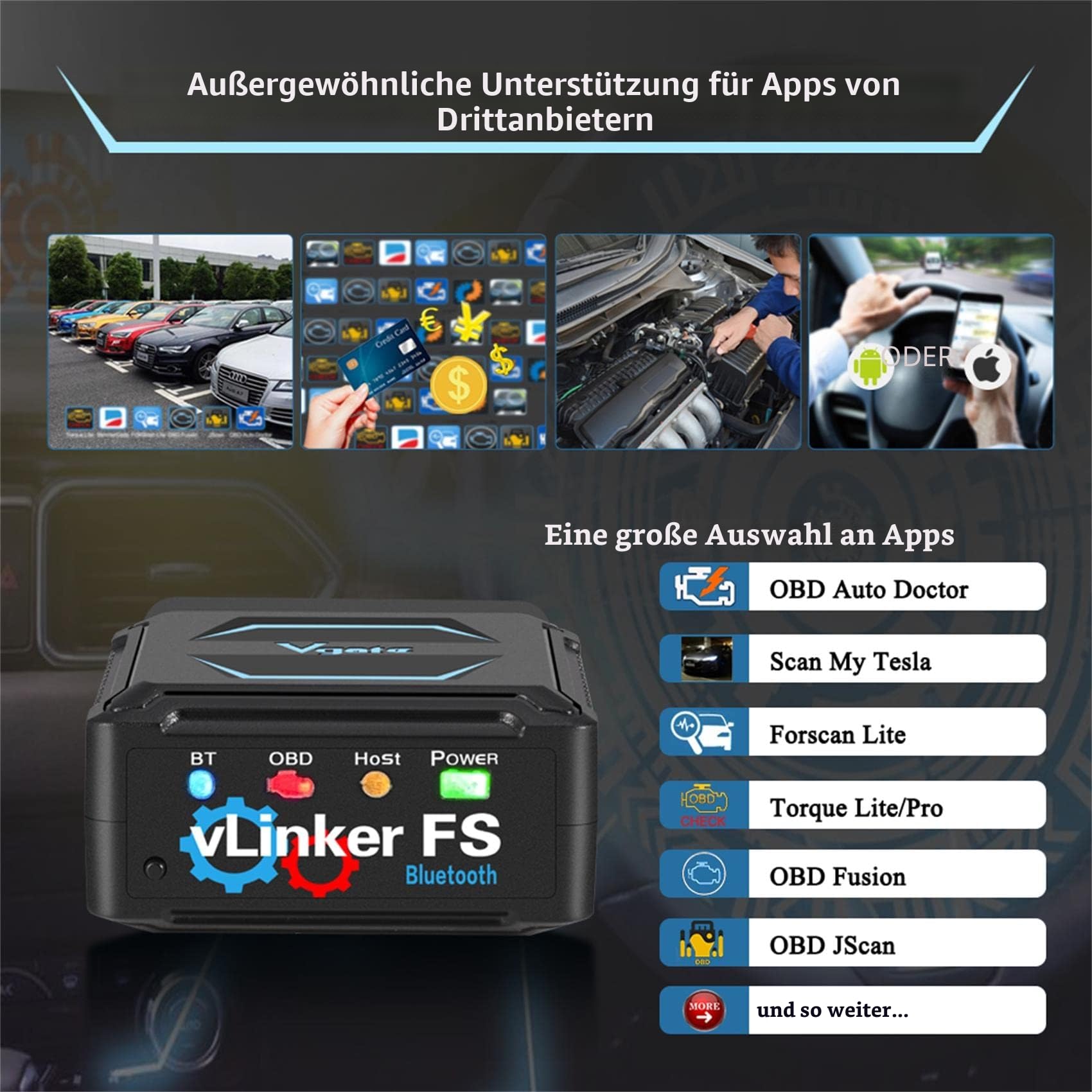 vLinker FS OBD2 Bluetooth Scanner Diagnostik Werkzeug für iPhone, Android, and Windows