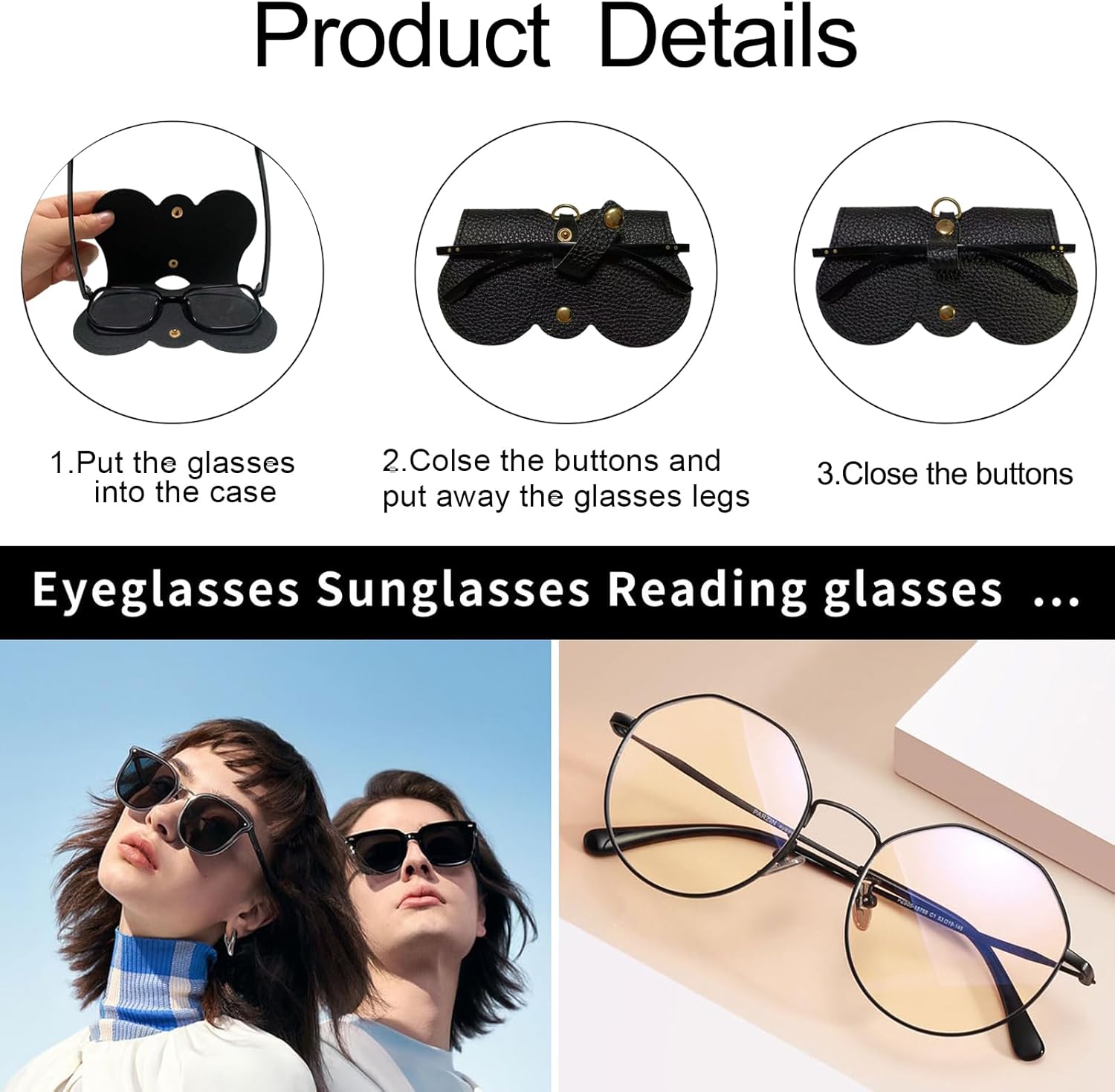 3 Pcs Soft Leather Sunglasses Bag, Soft Leather Sunglasses Bag with Strap, Portable Glasses Case Holder Sunglasses Pouch - Image 2