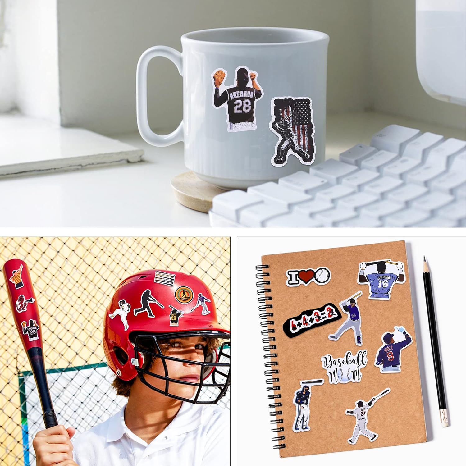 100 Pcs Baseball Stickers Sports Water Bottle Stickers Baseball Helmet Stickers Baseball Gifts for Boys Girls Kids