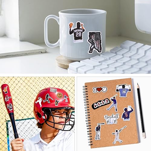 Miniatura 4 de 100 calcomanías de béisbol para botellas de agua deportivas, calcomanías para casco de béisbol, regalos de béisbol para niños y niñas