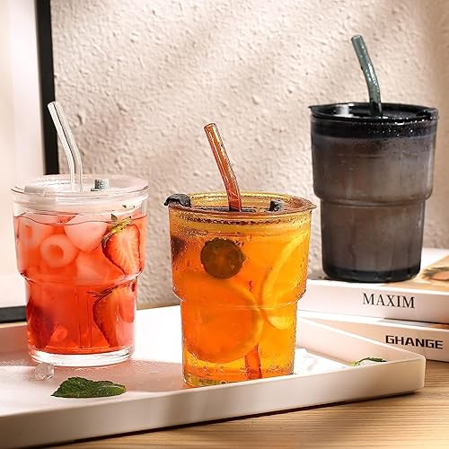 Miniatura 5 de Vaso de vidrio para café helado de 13 onzas  13.5 fl oz con popote y tapa sellada de transporte, taza de vidrio de pared gruesa para agua, taza de