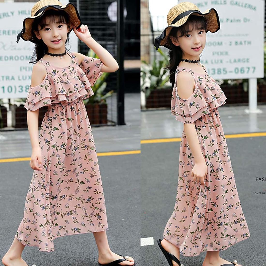 Buy FairOnly Girl Fashion Floral Pattern Off-shoulder Bohemian Beach Dress  Pink 120cm at Amazon.in
