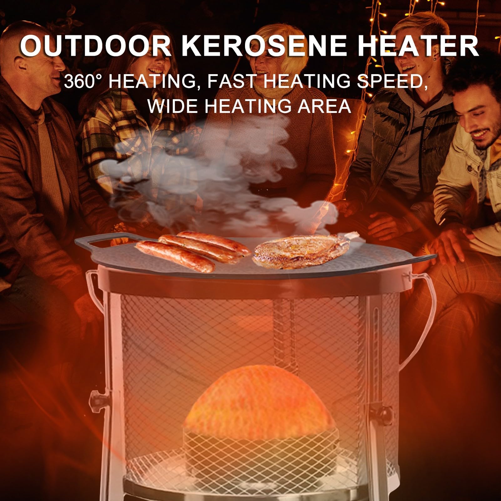 Poêle à Pétrole GfsGsjzc 2600W – Chauffage Sans Électricité, 3 Mèches, Plat Gril Inclus, Pour Intérieur, Camping, Urgence