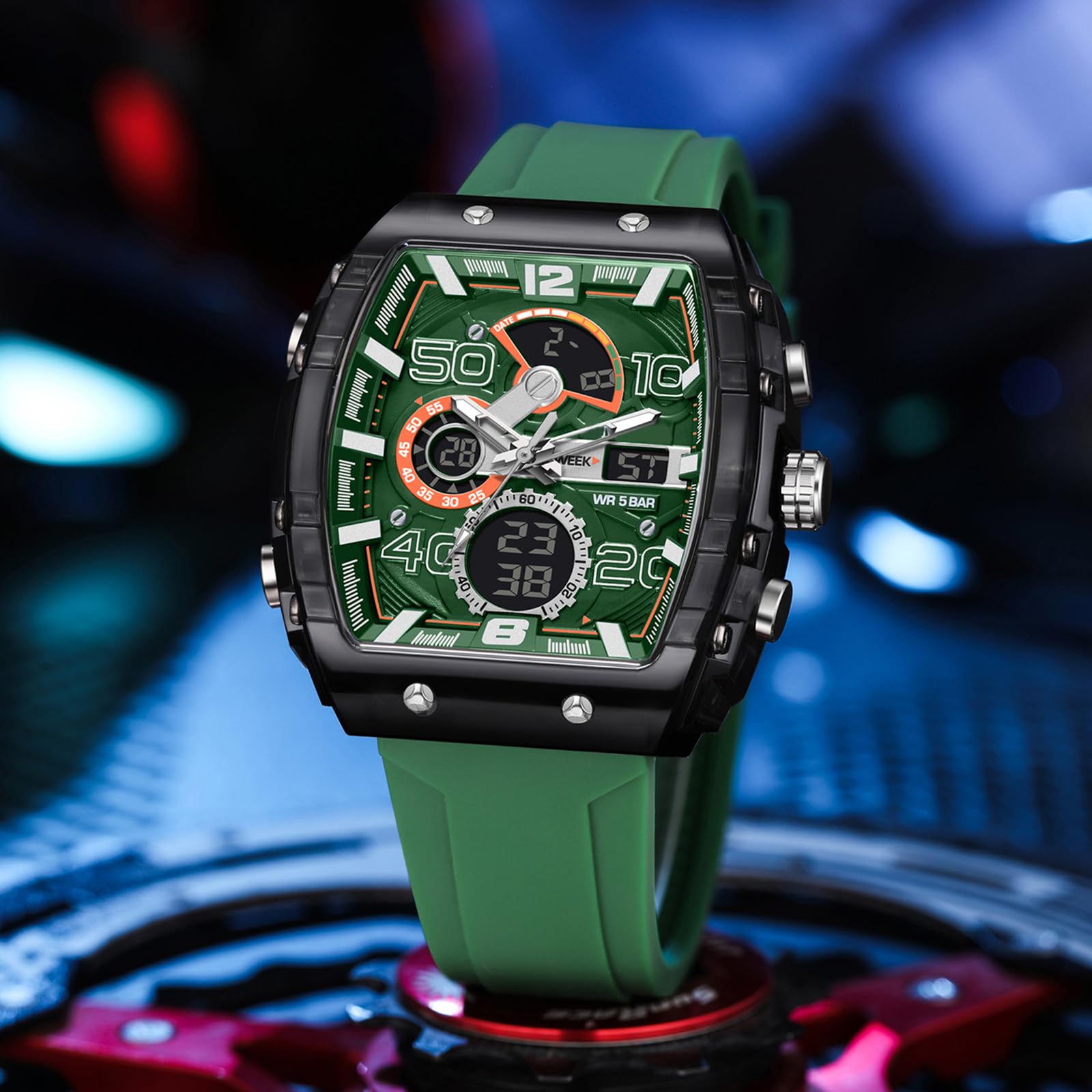 findtime Reloj digital para hombre, rectangular, deportivo, digital, analógico, cronómetro, militar, para niños, para exteriores, 5 ATM, resistente al agua, deportiva