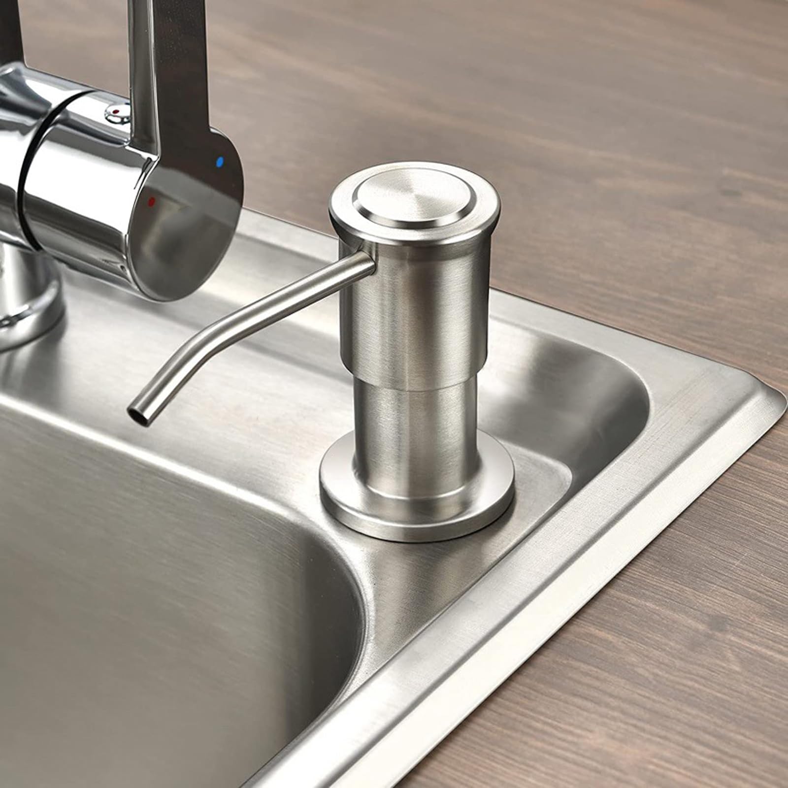 Maizoon Dispenser di sapone integrato per cucina in acciaio inossidabile 304 con bottiglia da 500 ml e tubo di prolunga da 100 cm, dispenser per sapone per le mani, argento spazzolato