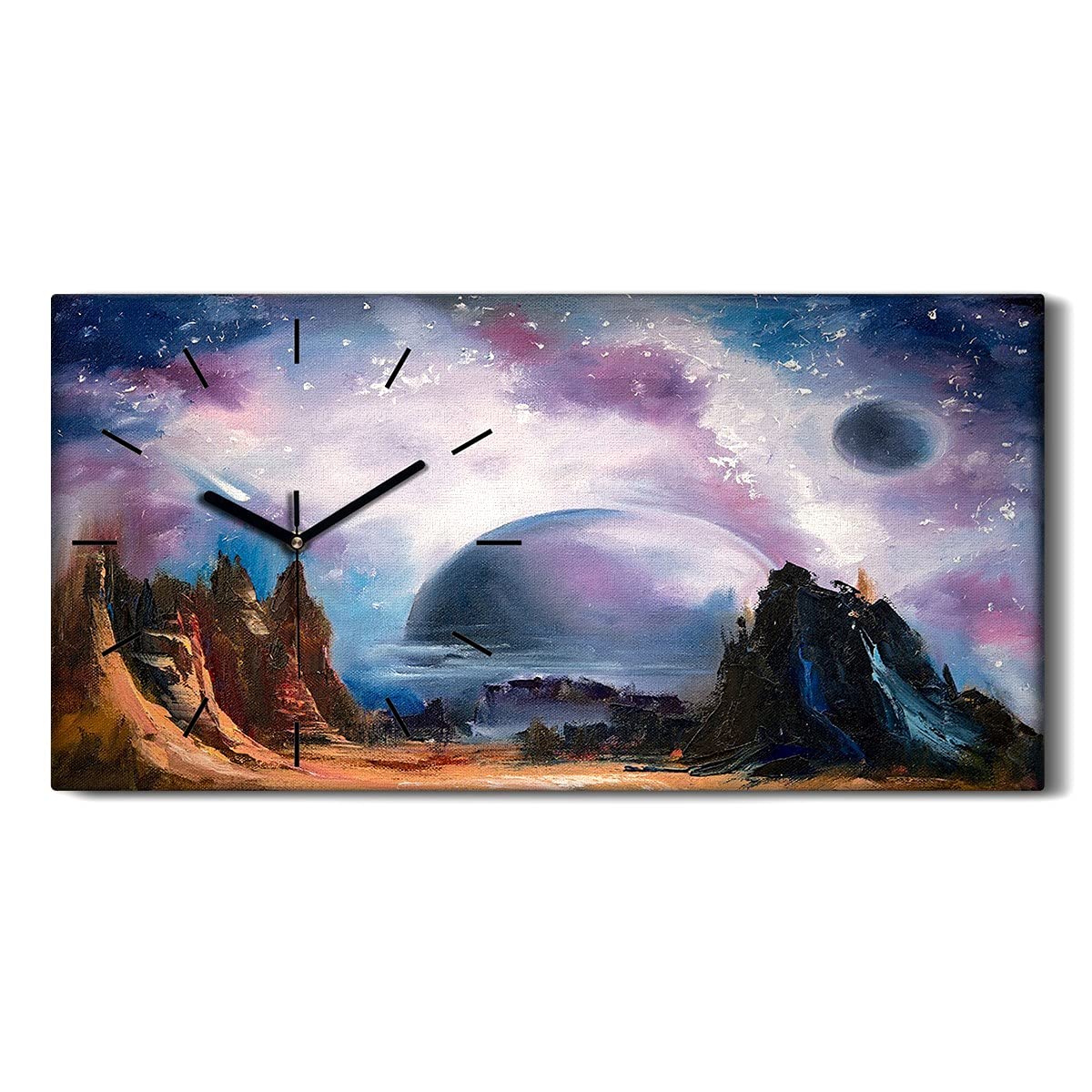 Horloge sur Toile Moderne 60x30cm Décoration Murale Salon Chambre Galaxy