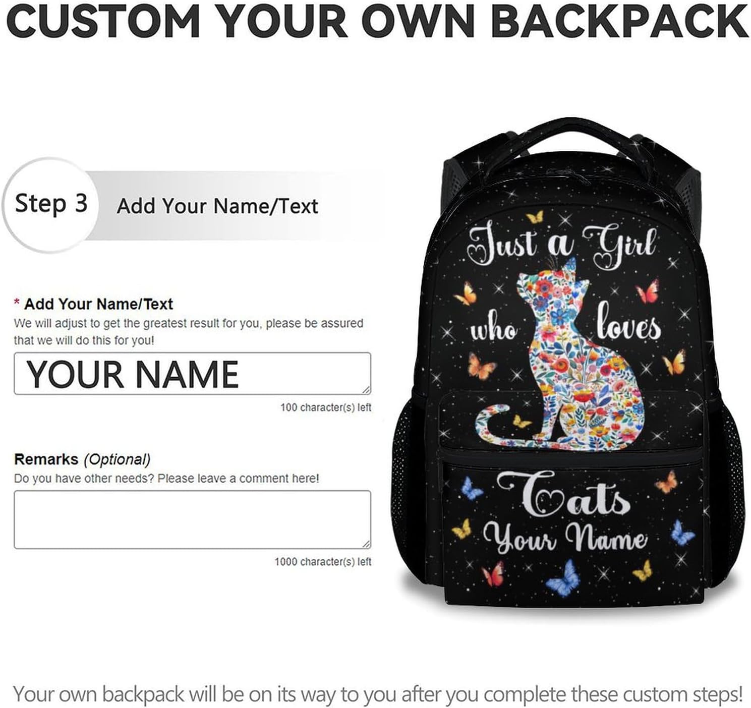 Custom Kids Backpack for Preschool - 17 Inch Large Capacity Cat Backpacks for Girls - Durable Bookbag for Kindergarten