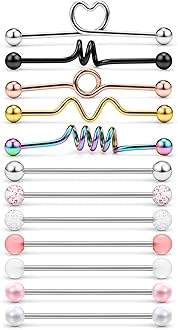 Dyknasz 12Pcs 16G Surgical Steel Industrial Barbell for Women Men Cartilage Earring Helix Rings Piercing Jewelry Bar Length 38mm (1 1/2 Inch)