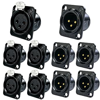 RIVIERA XLR Panel Mount Chassis 3pin Male & Female Nickel Plated Metal Housing and 24K Gold-Plated Contacts 5 Male + 5 Female Black